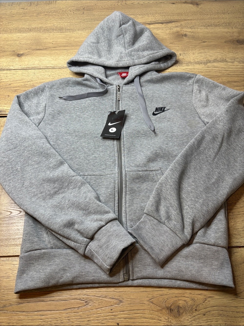 Youth Boys Nike Light Gray Fleece Zip-Up Hooded Sweatshirt Size Large- NWT